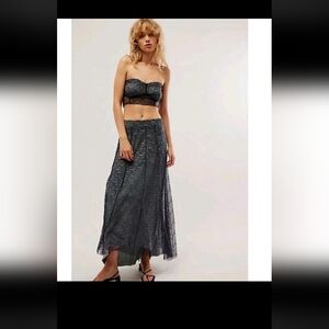 Free People Shape of You Lace Top/Maxi Skirt 2 Pc Set Size Small Navy